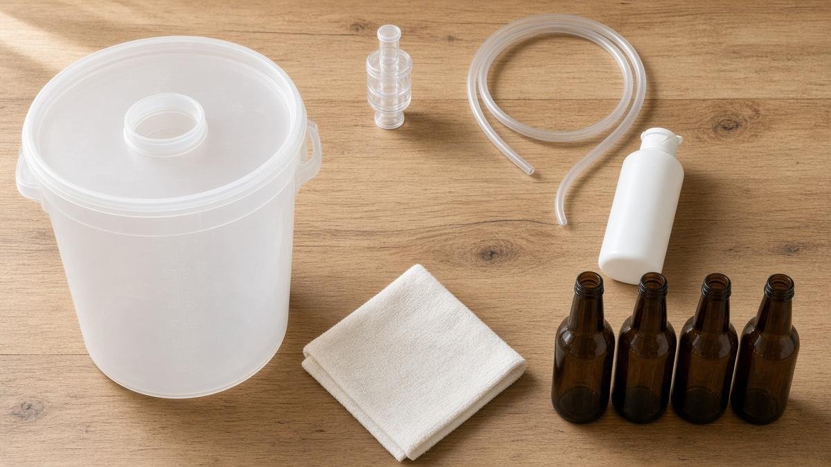 Beginner homebrew starter kit flat lay